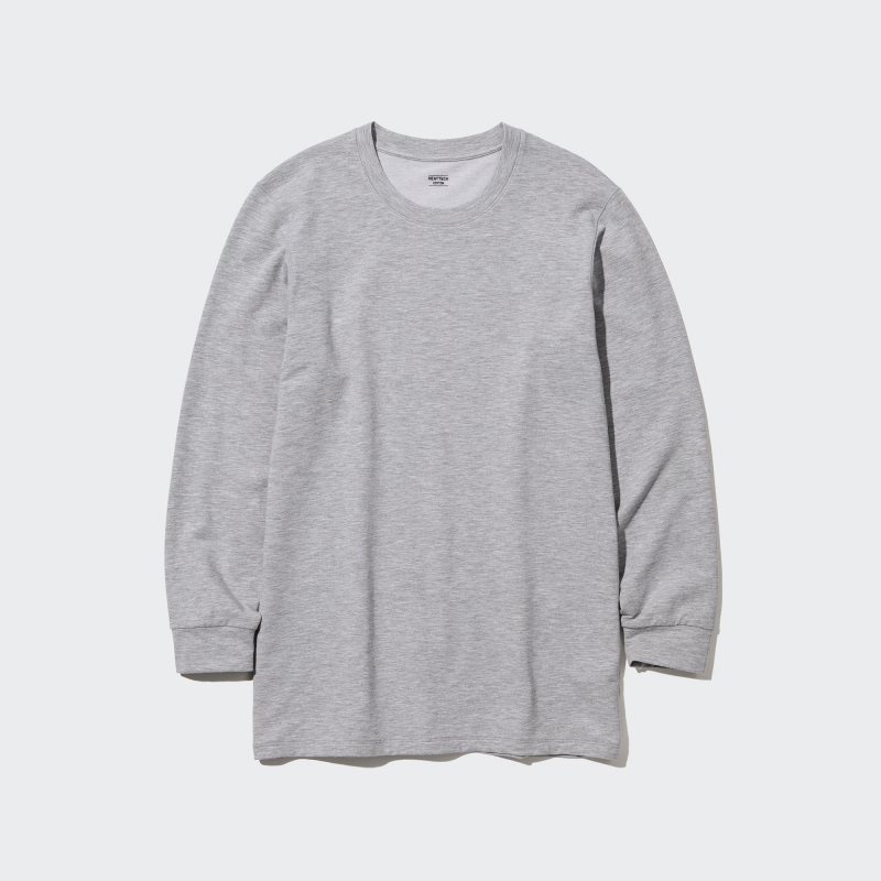 Grey Uniqlo Heattech Extra Warm Cotton Crew Neck Men T Shirts | 8162111