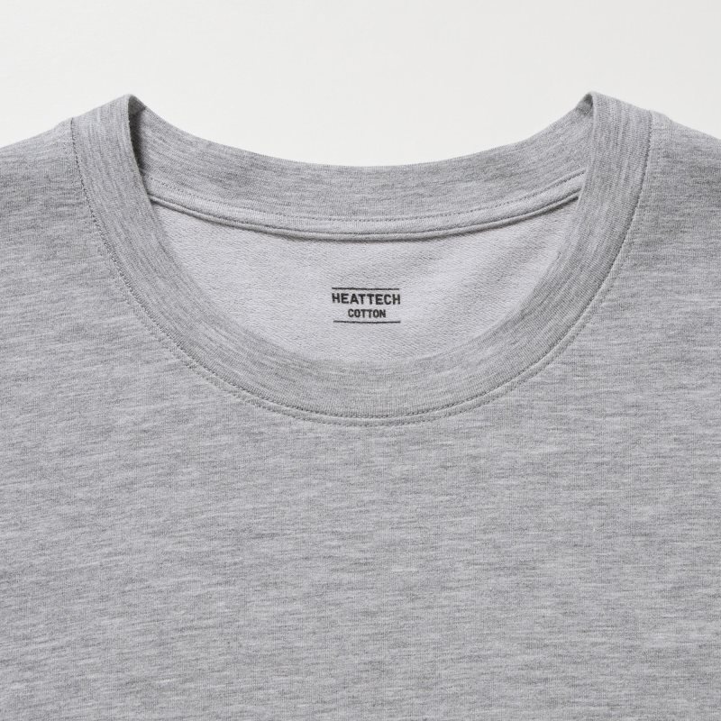 Grey Uniqlo Heattech Extra Warm Cotton Crew Neck Men T Shirts | 8162111