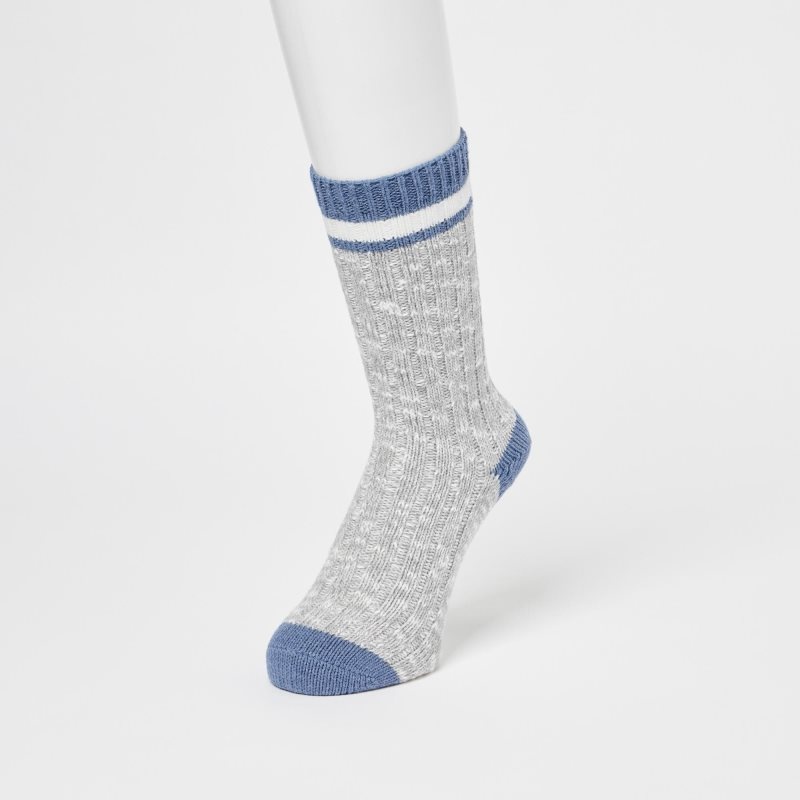 Grey Uniqlo Heattech Slub Ribbed Men Socks | 9335236