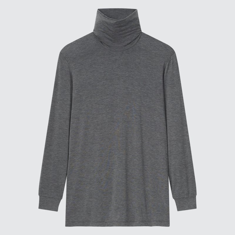Grey Uniqlo Heattech Turtleneck Men T Shirts | 4455241