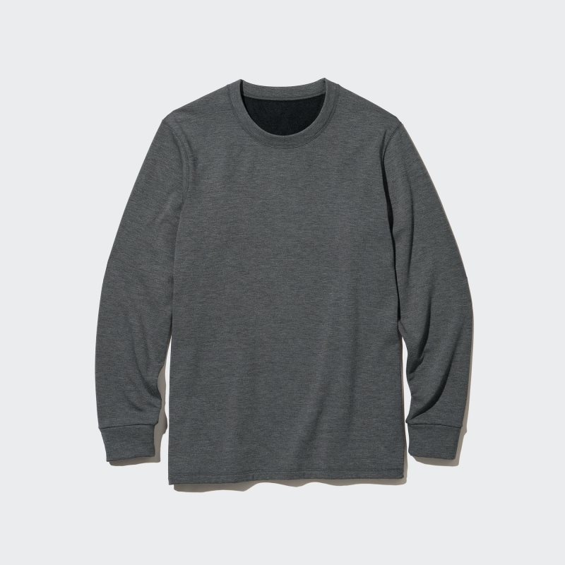 Grey Uniqlo Heattech Ultra Warm Crew Neck Men T Shirts | 9613969