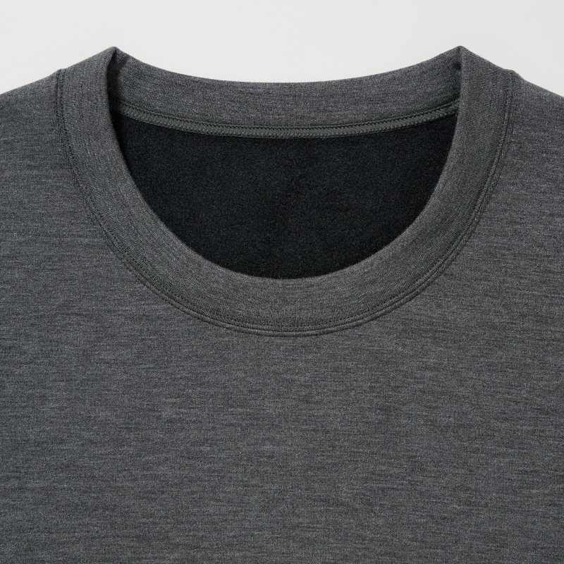 Grey Uniqlo Heattech Ultra Warm Crew Neck Men T Shirts | 9613969