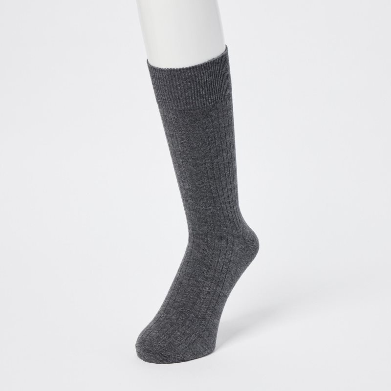 Grey Uniqlo Heattech Wide Ribbed Men Socks | 3073391
