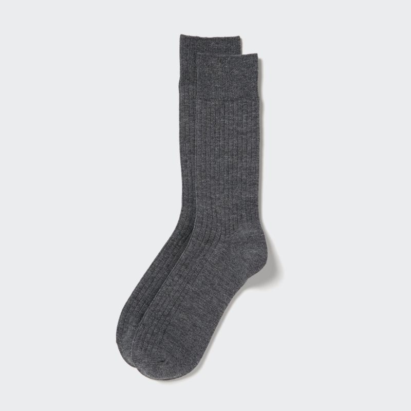 Grey Uniqlo Heattech Wide Ribbed Men Socks | 3073391