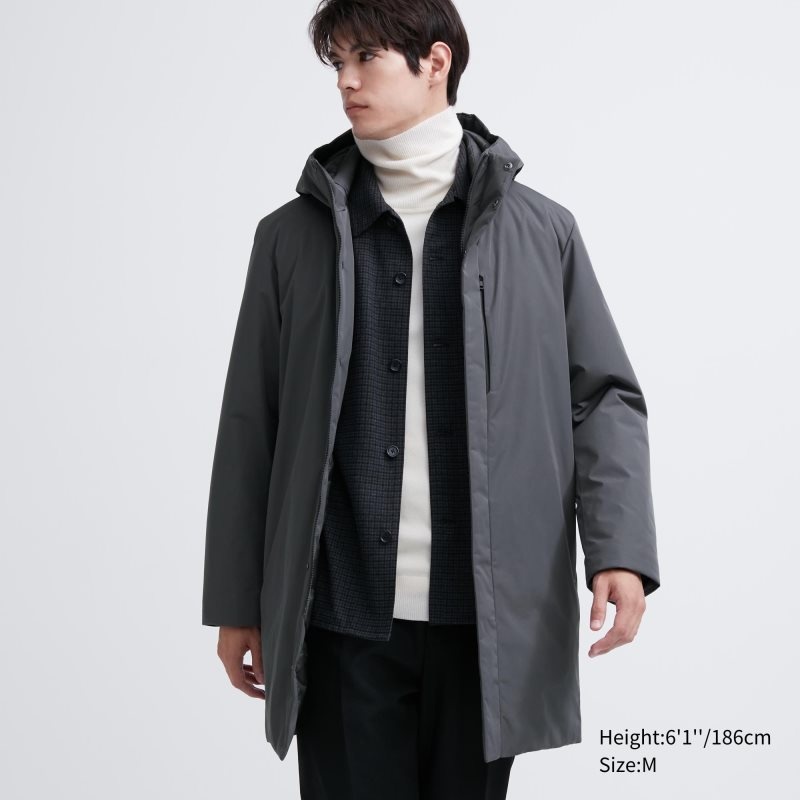Grey Uniqlo Hybrid Down Men Coats | 6509060