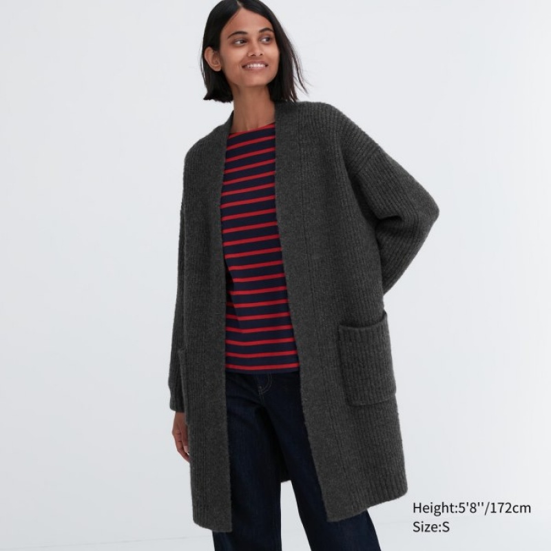 Grey Uniqlo Knitted Long Women Cardigan | 4124632