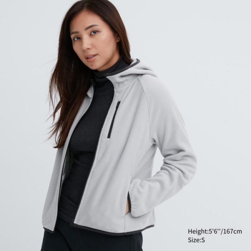 Grey Uniqlo Light Fleece Full-Zip Women Hoodie | 4386975