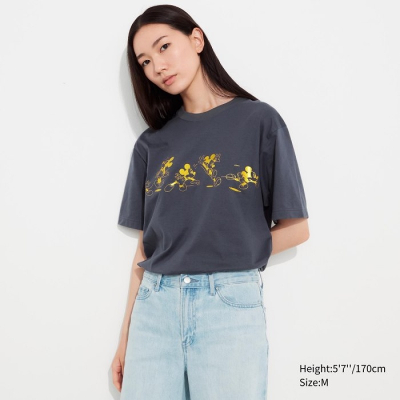 Grey Uniqlo Mickey Shines UT Short-Sleeve Women T Shirts | 5320986