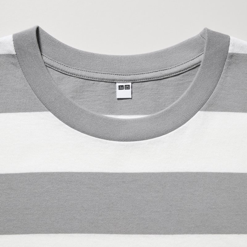 Grey Uniqlo Oversized Striped Half-sleeve Men T Shirts | 4453904