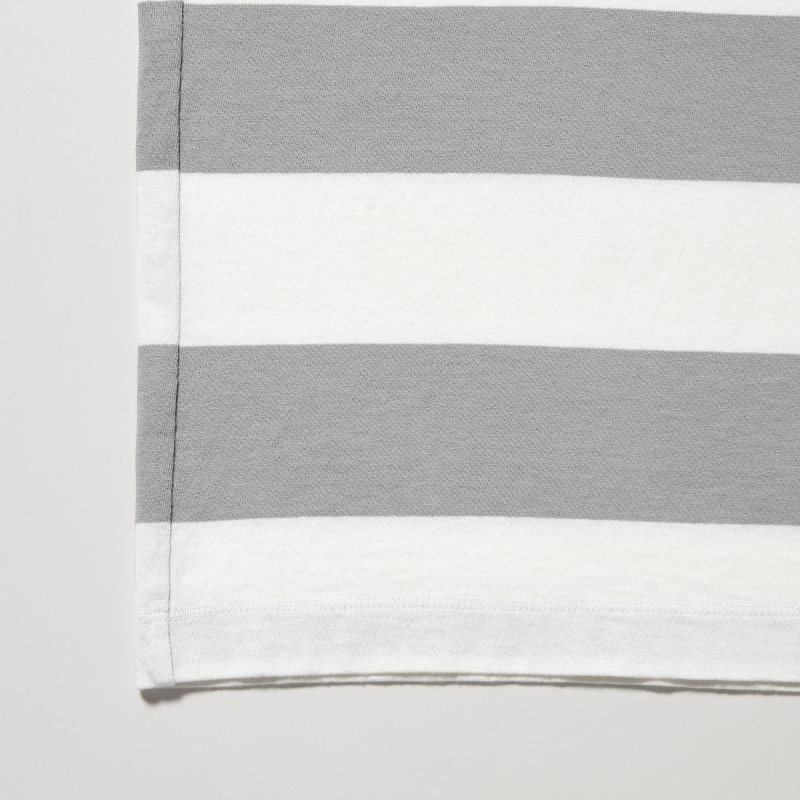 Grey Uniqlo Oversized Striped Half-sleeve Men T Shirts | 4453904