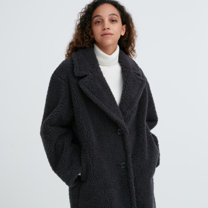 Grey Uniqlo Pile-Lined Women Coats | 5193722