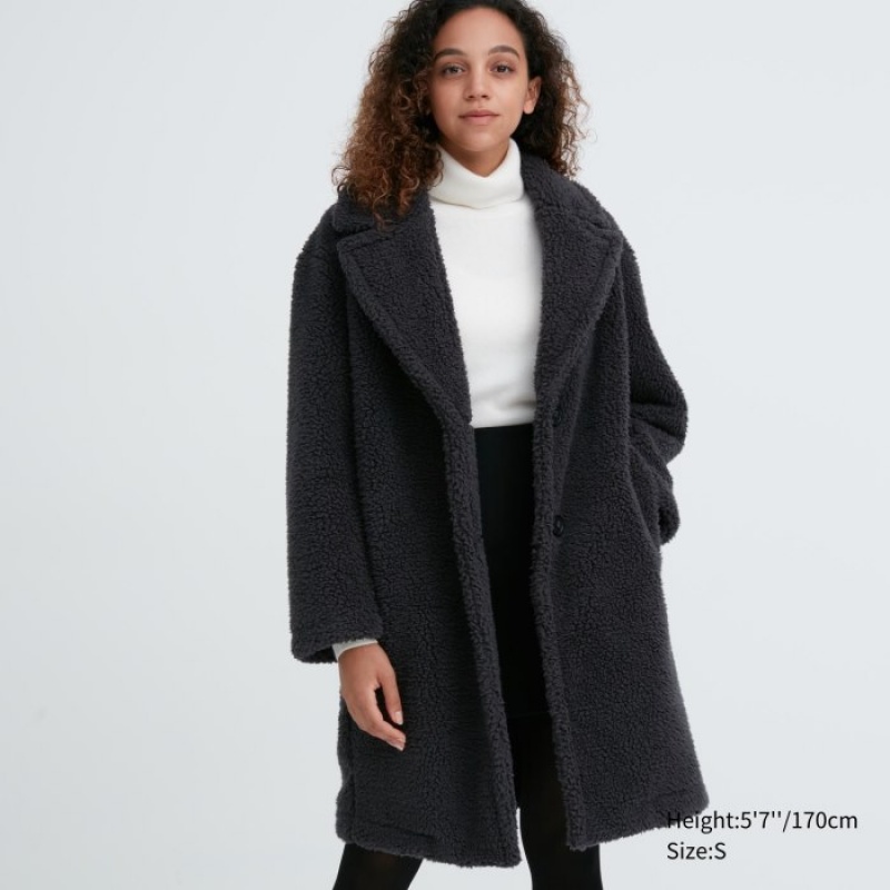 Grey Uniqlo Pile-Lined Women Coats | 5193722