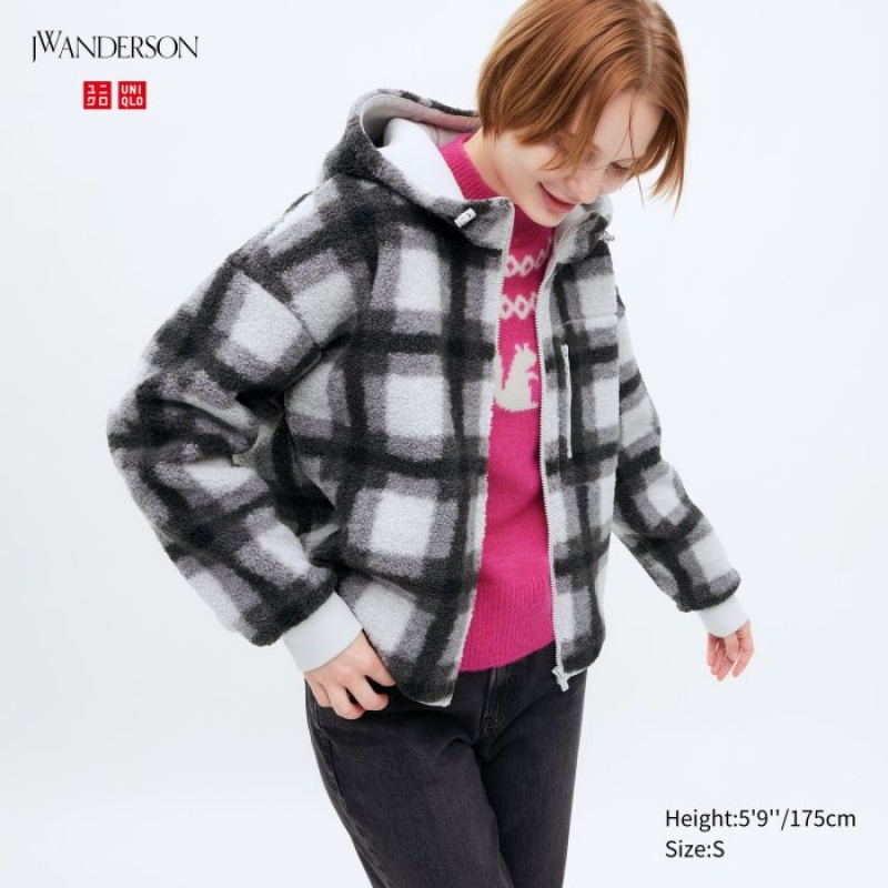 Grey Uniqlo Pile Lined Fleece Printed Full-Zip Women Hoodie | 3567625