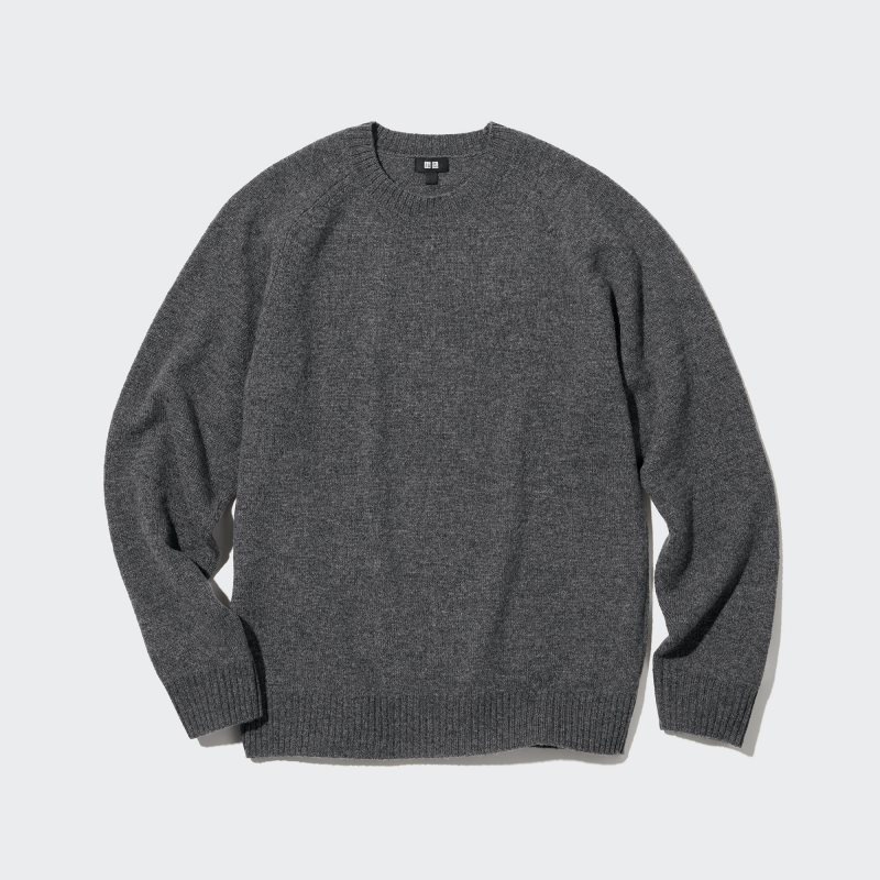 Grey Uniqlo Premium Lambswool Crew Neck Long Sleeve Men Sweaters | 8742869