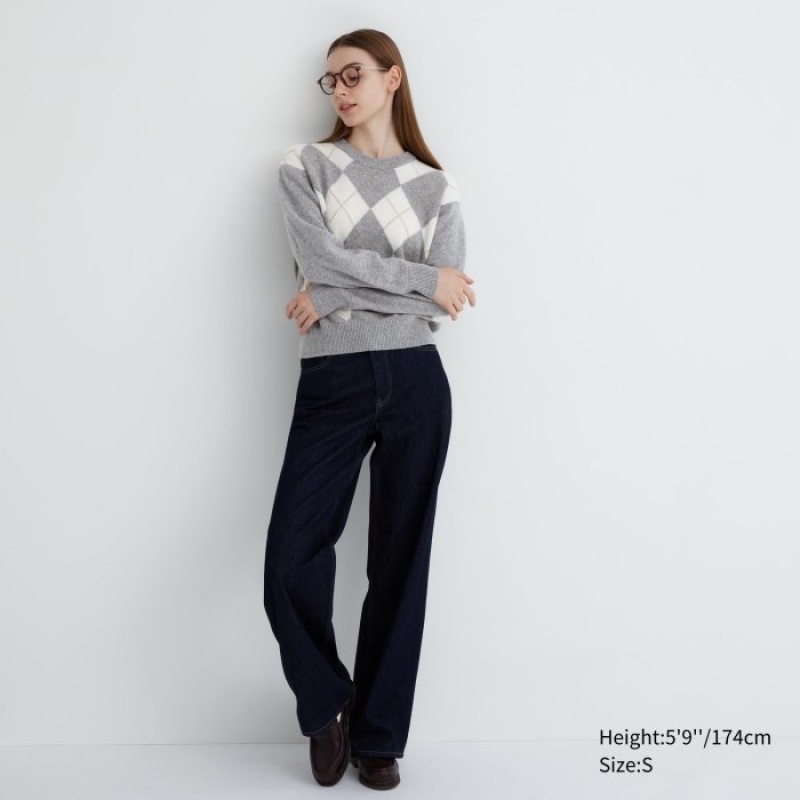 Grey Uniqlo Premium Lambswool Long-Sleeve Crew Neck Women Sweaters | 8258195
