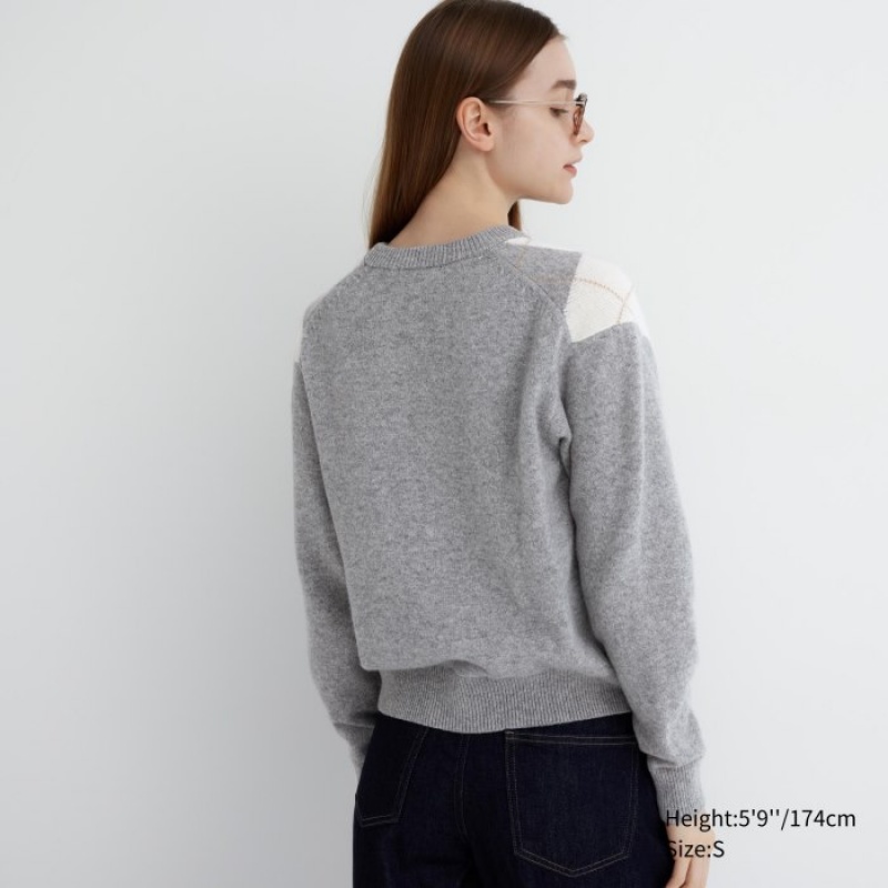 Grey Uniqlo Premium Lambswool Long-Sleeve Crew Neck Women Sweaters | 8258195
