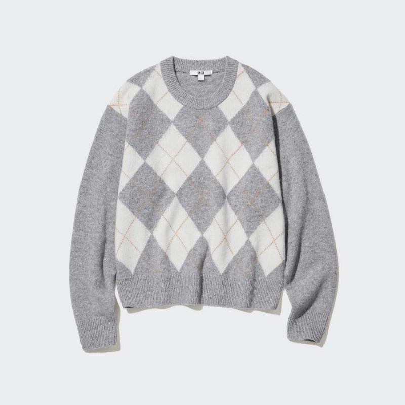 Grey Uniqlo Premium Lambswool Long-Sleeve Crew Neck Women Sweaters | 8258195