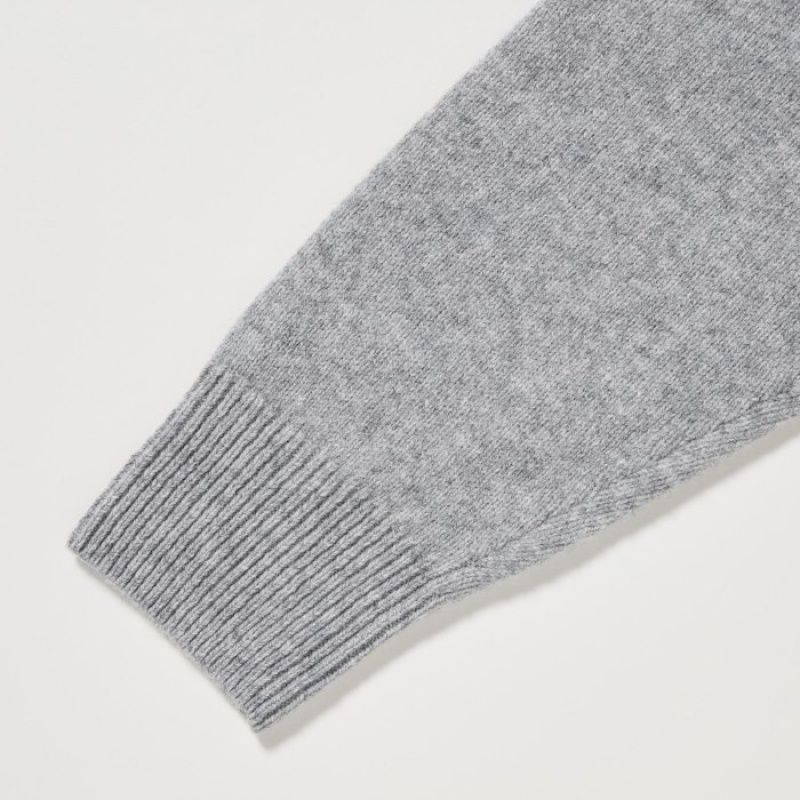Grey Uniqlo Premium Lambswool Long-Sleeve Crew Neck Women Sweaters | 8258195