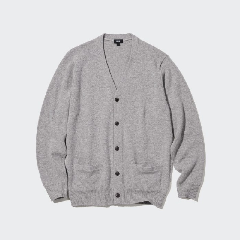 Grey Uniqlo Premium Lambswool V-Neck Women Cardigan | 2521617