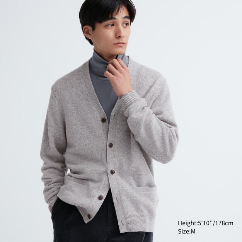 Grey Uniqlo Premium Lambswool V-Neck Women Cardigan | 2521617