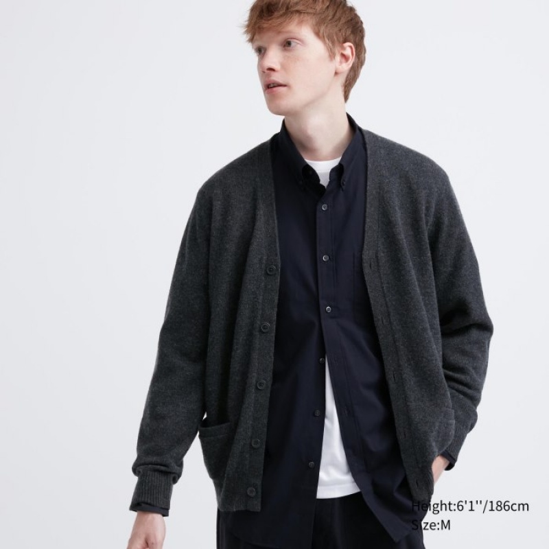Grey Uniqlo Premium Lambswool V-Neck Women Cardigan | 1695085