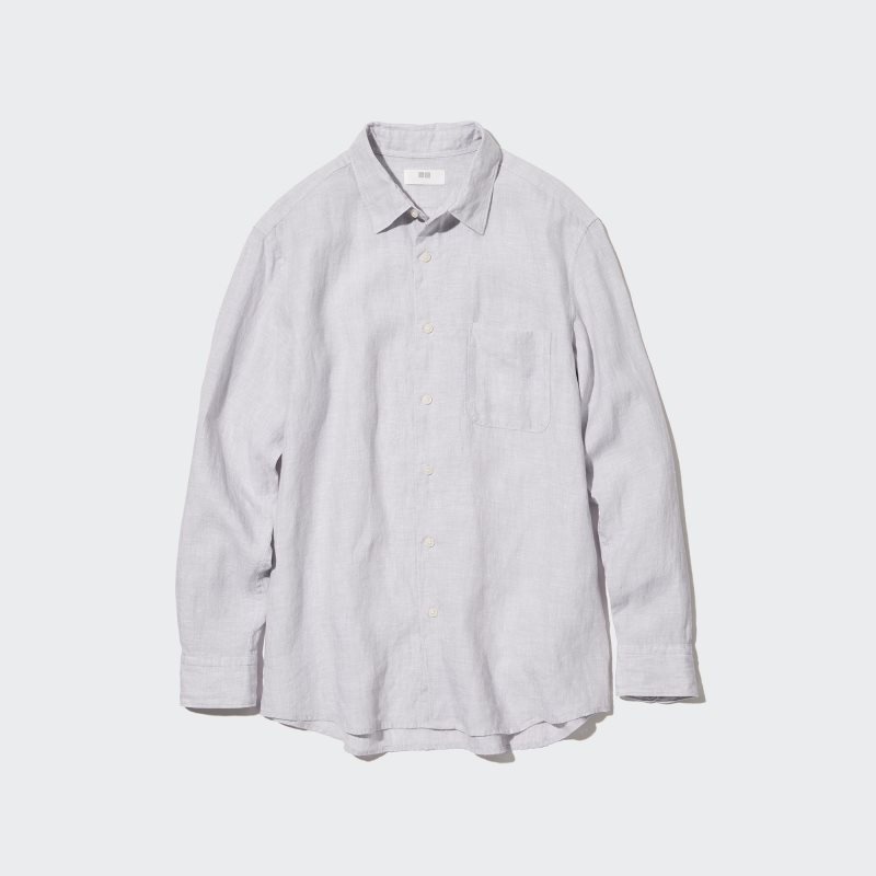 Grey Uniqlo Premium Linen Long-sleeve Men Shirts | 253412