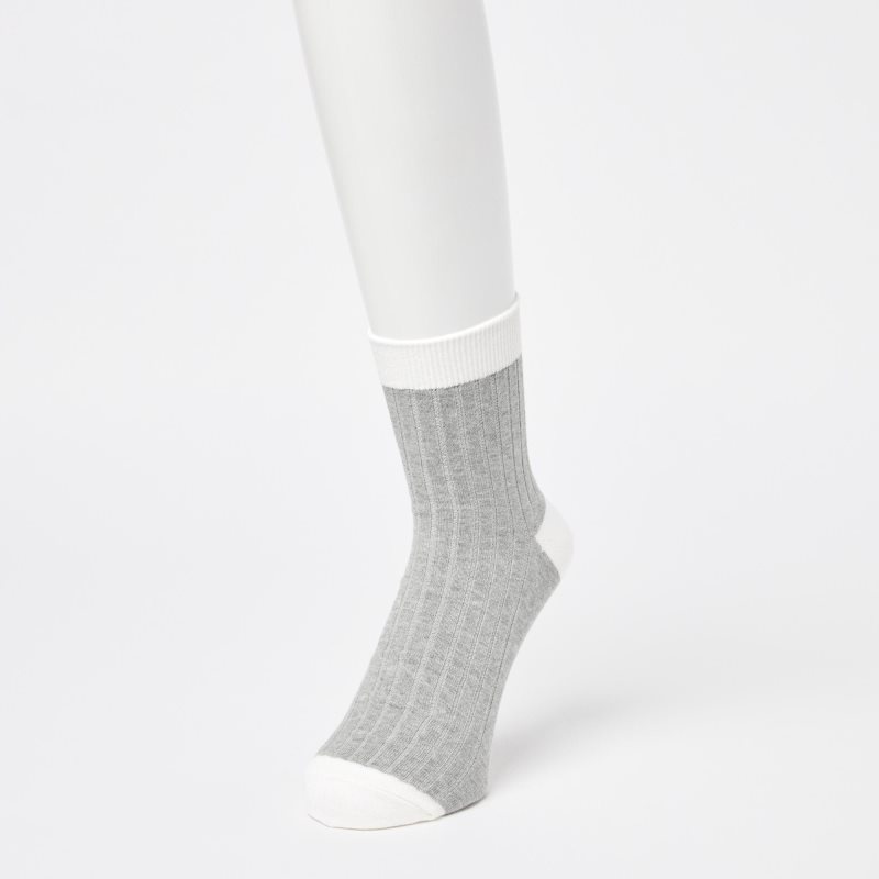 Grey Uniqlo Ribbed Half Men Socks | 978682