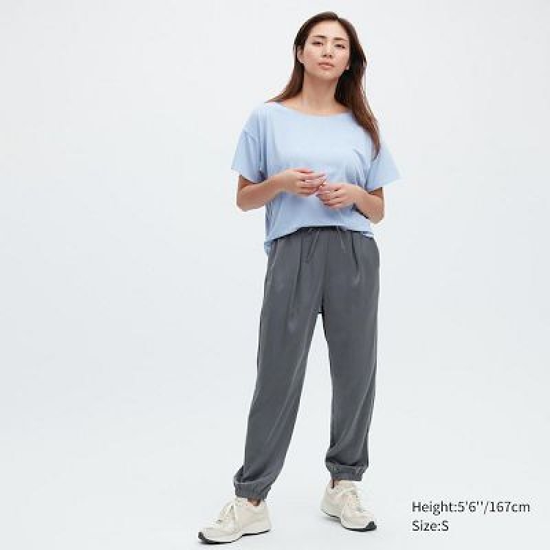 Grey Uniqlo Satin Drape Women Joggers | 7980687