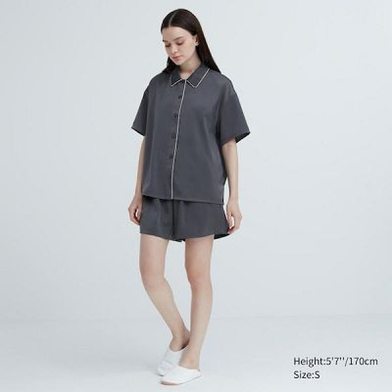 Grey Uniqlo Satin Short-Sleeves Women Pajamas | 1822526