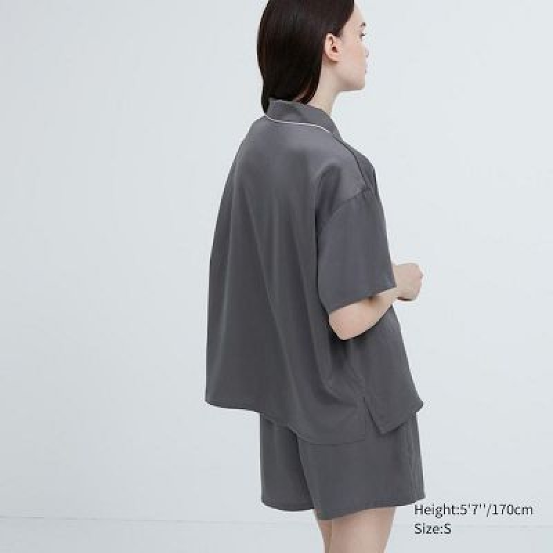 Grey Uniqlo Satin Short-Sleeves Women Pajamas | 1822526