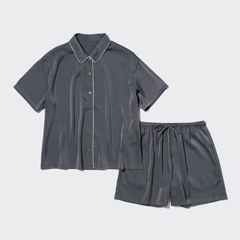 Grey Uniqlo Satin Short-Sleeves Women Pajamas | 1822526