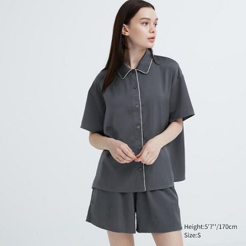 Grey Uniqlo Satin Short-Sleeves Women Pajamas | 1822526