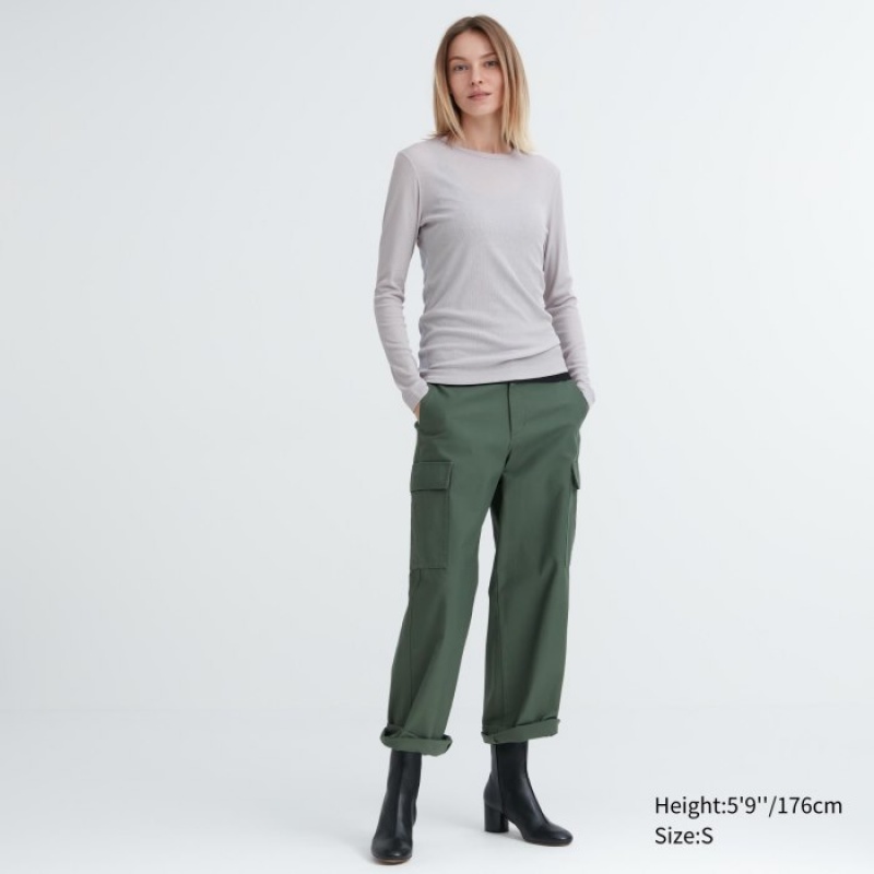 Grey Uniqlo Sheer Jersey Crew Neck Long-Sleeve Women T Shirts | 1098457