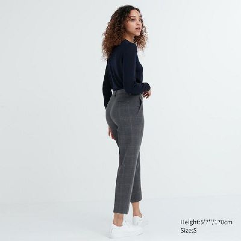Grey Uniqlo Smart Ankle (2-Way Stretch Glen Check) Women Pants | 2788496