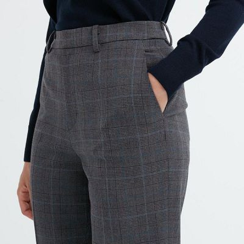 Grey Uniqlo Smart Ankle (2-Way Stretch Glen Check) Women Pants | 2788496