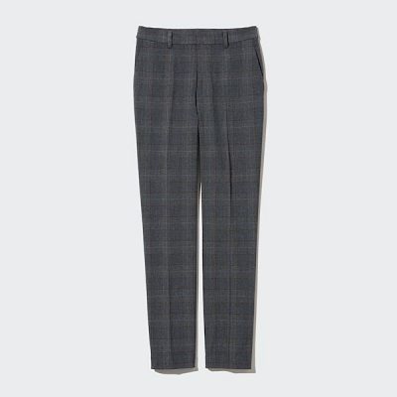 Grey Uniqlo Smart Ankle (2-Way Stretch Glen Check) Women Pants | 2788496
