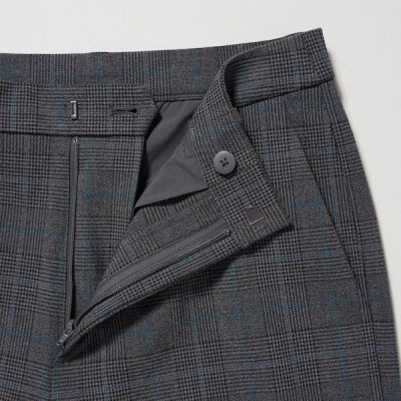 Grey Uniqlo Smart Ankle (2-Way Stretch Glen Check) Women Pants | 2788496