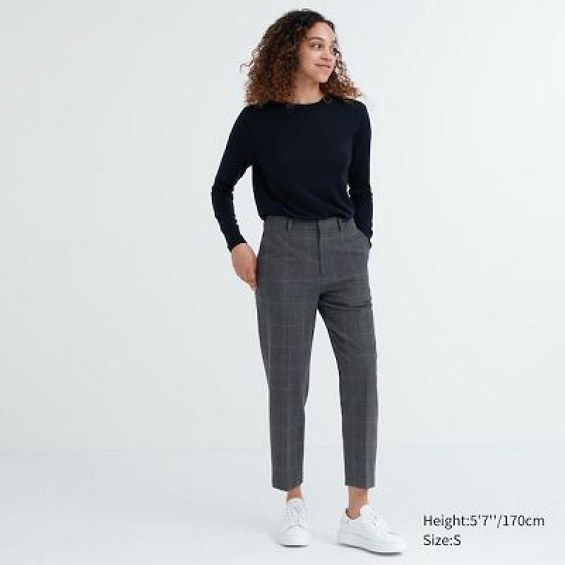 Grey Uniqlo Smart Ankle (2-Way Stretch Glen Check) Women Pants | 2788496