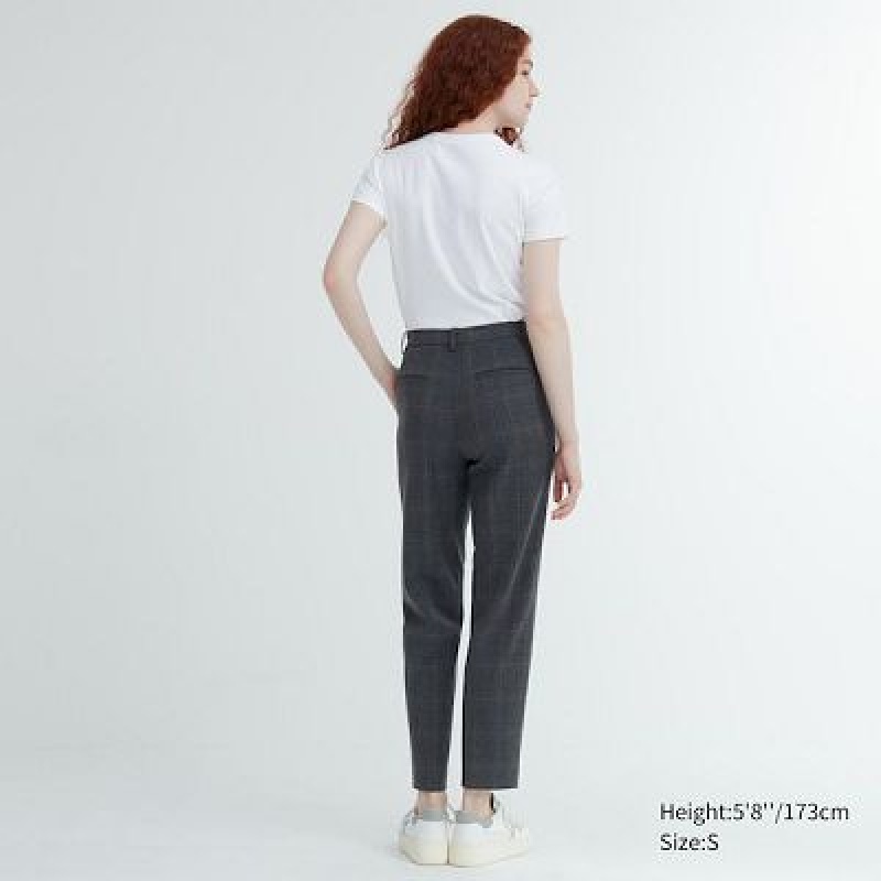 Grey Uniqlo Smart Ankle (2-Way Stretch Glen Check, Tall) Women Pants | 4202956