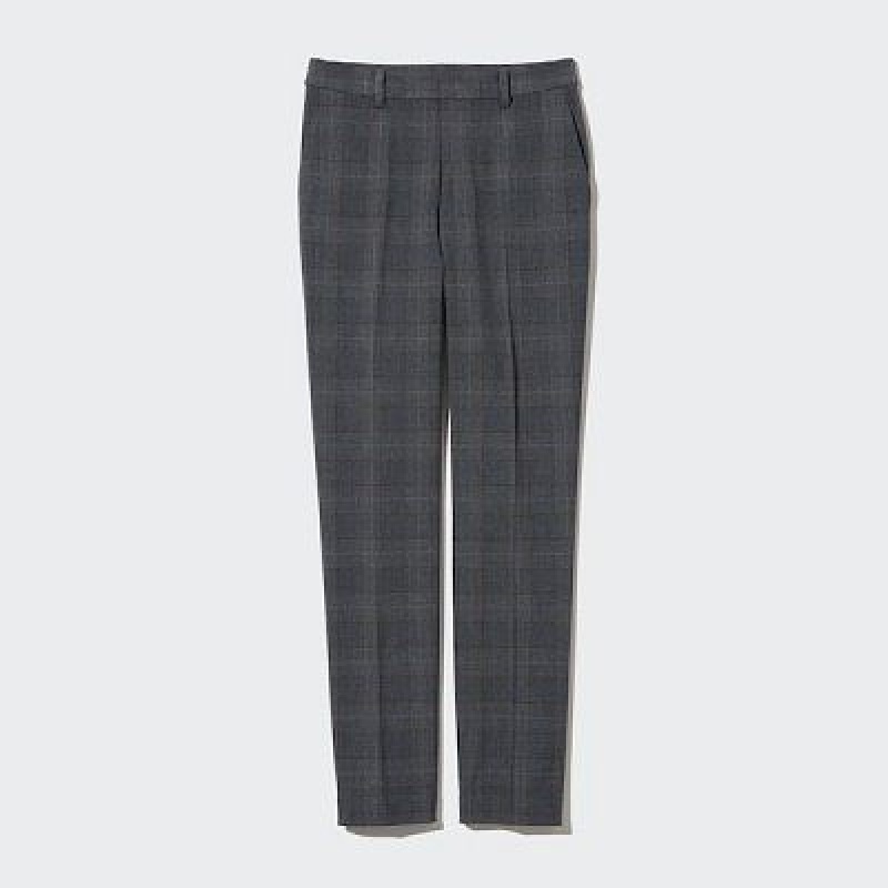 Grey Uniqlo Smart Ankle (2-Way Stretch Glen Check, Tall) Women Pants | 4202956