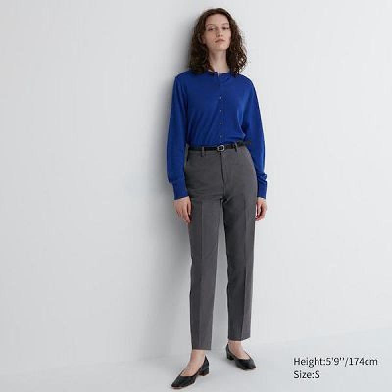 Grey Uniqlo Smart Ankle (2-Way Stretch, Tall) Women Pants | 8570532