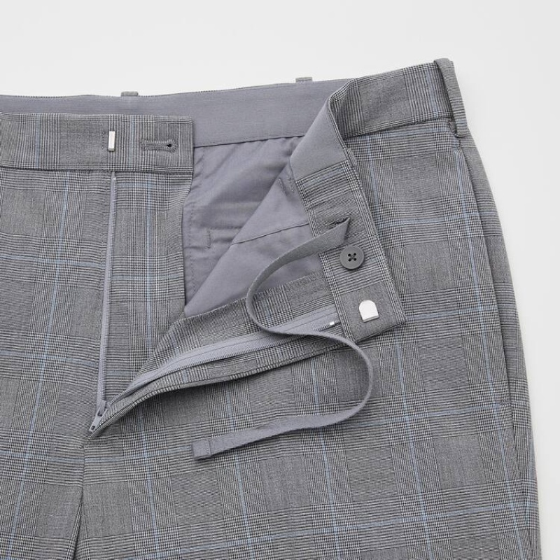 Grey Uniqlo Smart Comfort Glen Checked Ankle Length Men Pants | 8446851