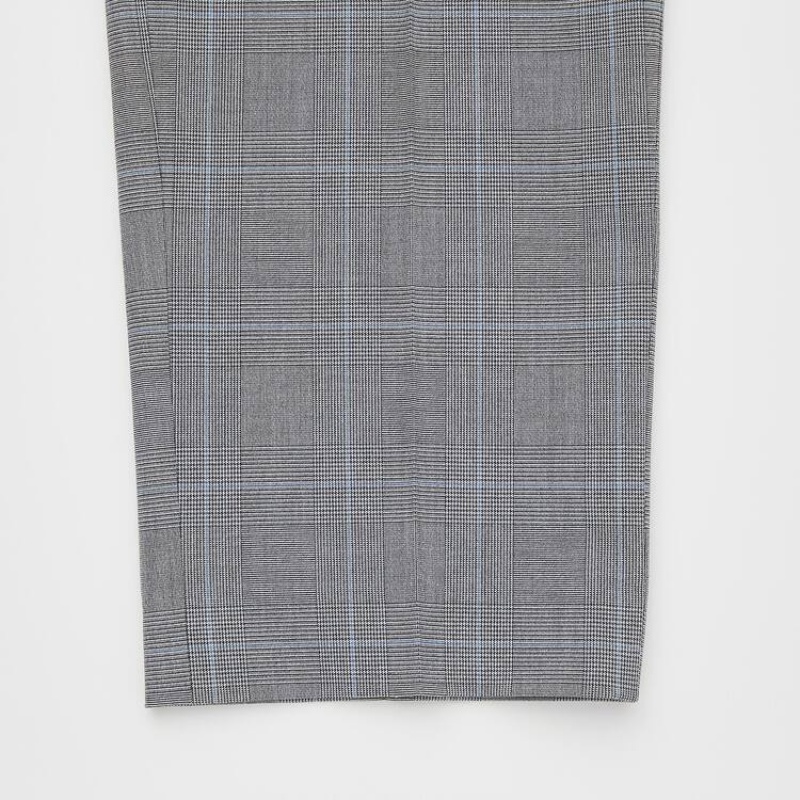 Grey Uniqlo Smart Comfort Glen Checked Ankle Length Men Pants | 8446851