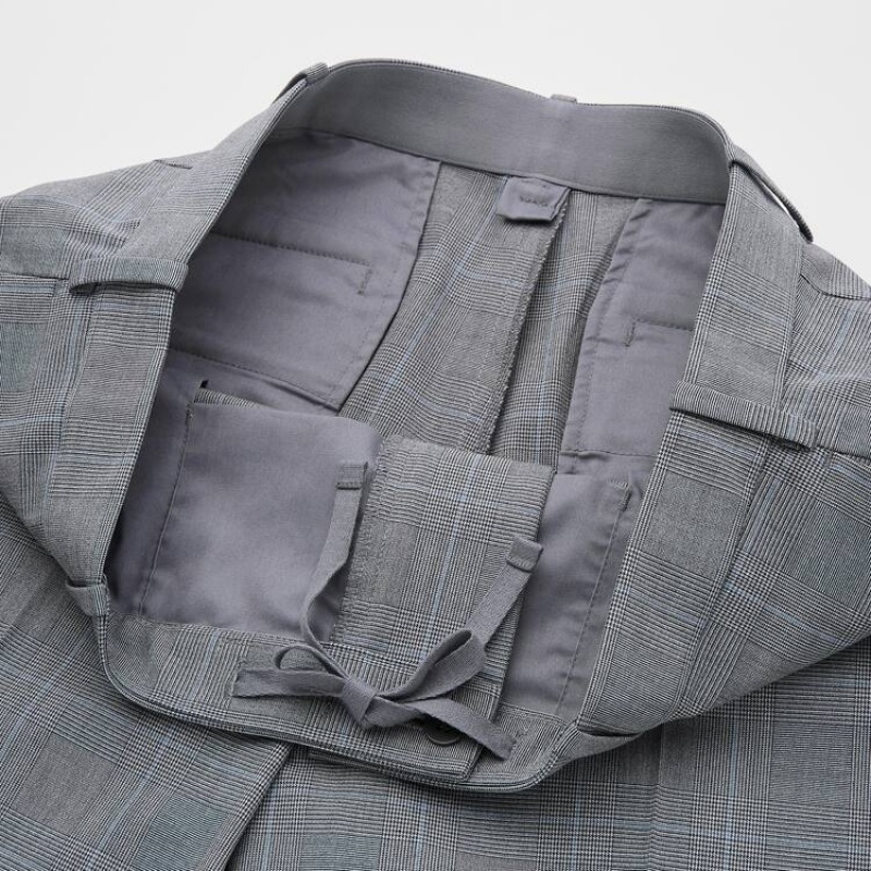 Grey Uniqlo Smart Comfort Glen Checked Ankle Length Men Pants | 8446851