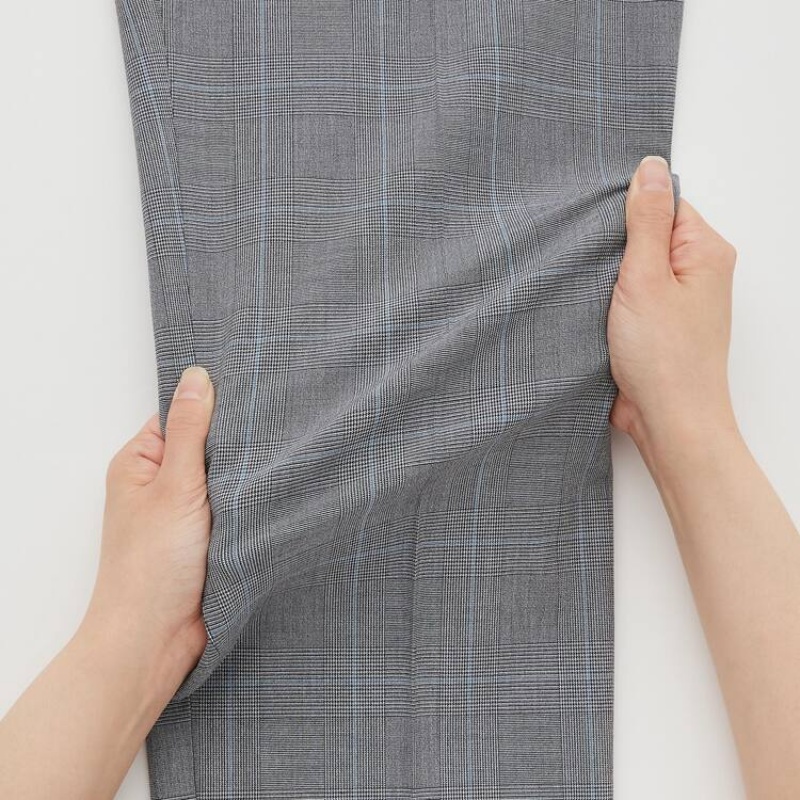 Grey Uniqlo Smart Comfort Glen Checked Ankle Length Men Pants | 8446851