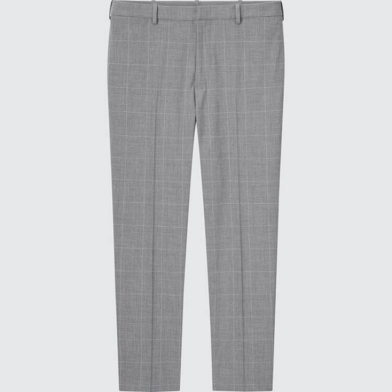 Grey Uniqlo Smart Comfort Glen Checked Ankle Length Men Pants | 8446851