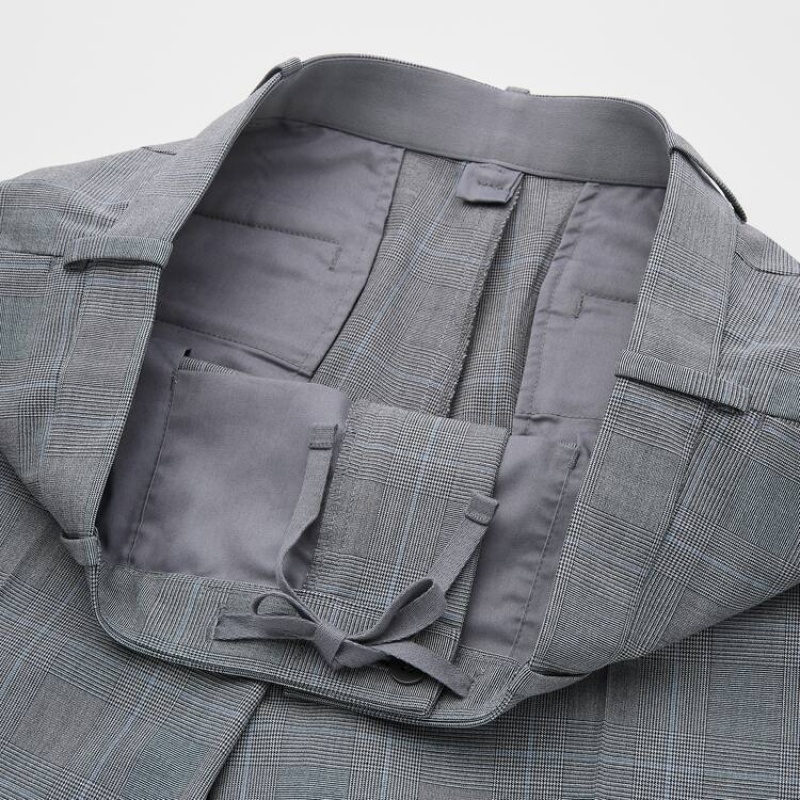 Grey Uniqlo Smart Comfort Glen Checked Ankle Length Men Pants | 236268