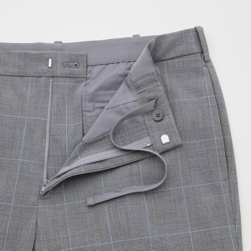 Grey Uniqlo Smart Comfort Glen Checked Ankle Length Men Pants | 236268