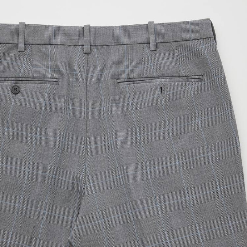 Grey Uniqlo Smart Comfort Glen Checked Ankle Length Men Pants | 236268