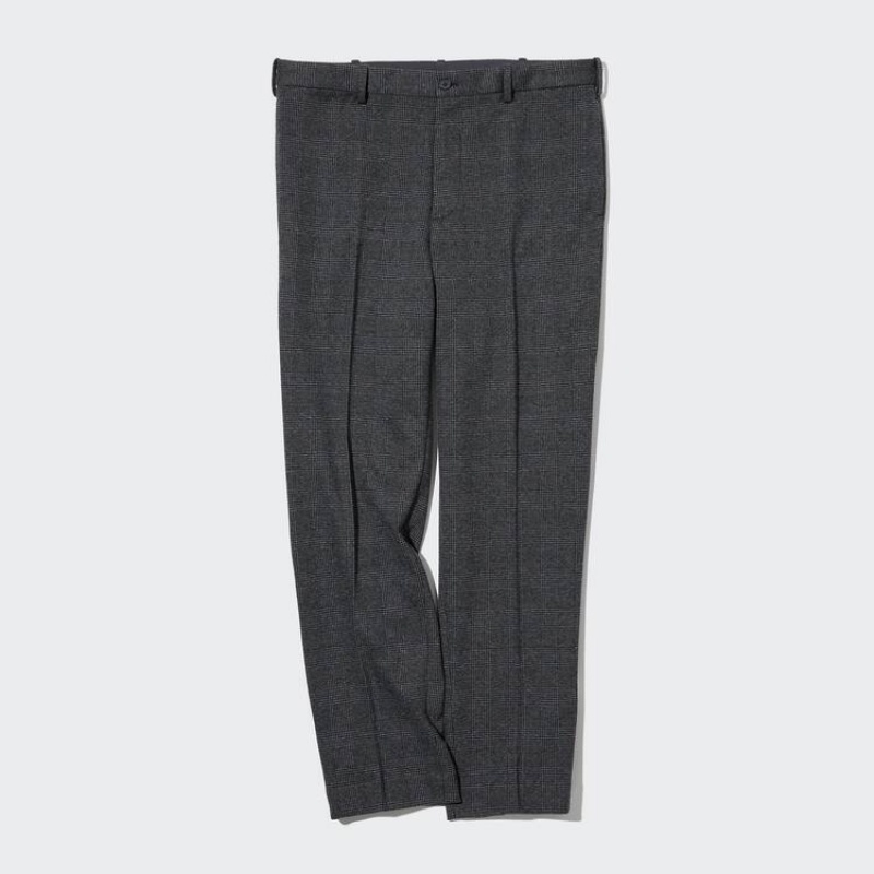 Grey Uniqlo Smart Glen Checked Ankle Length Men Pants | 5157018